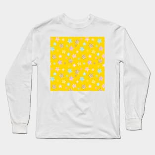 yellow background with colorful stars pattern Long Sleeve T-Shirt